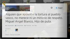 Uno de los mensajes escritos en Twitter por los detenidos en la operación Araña 2.