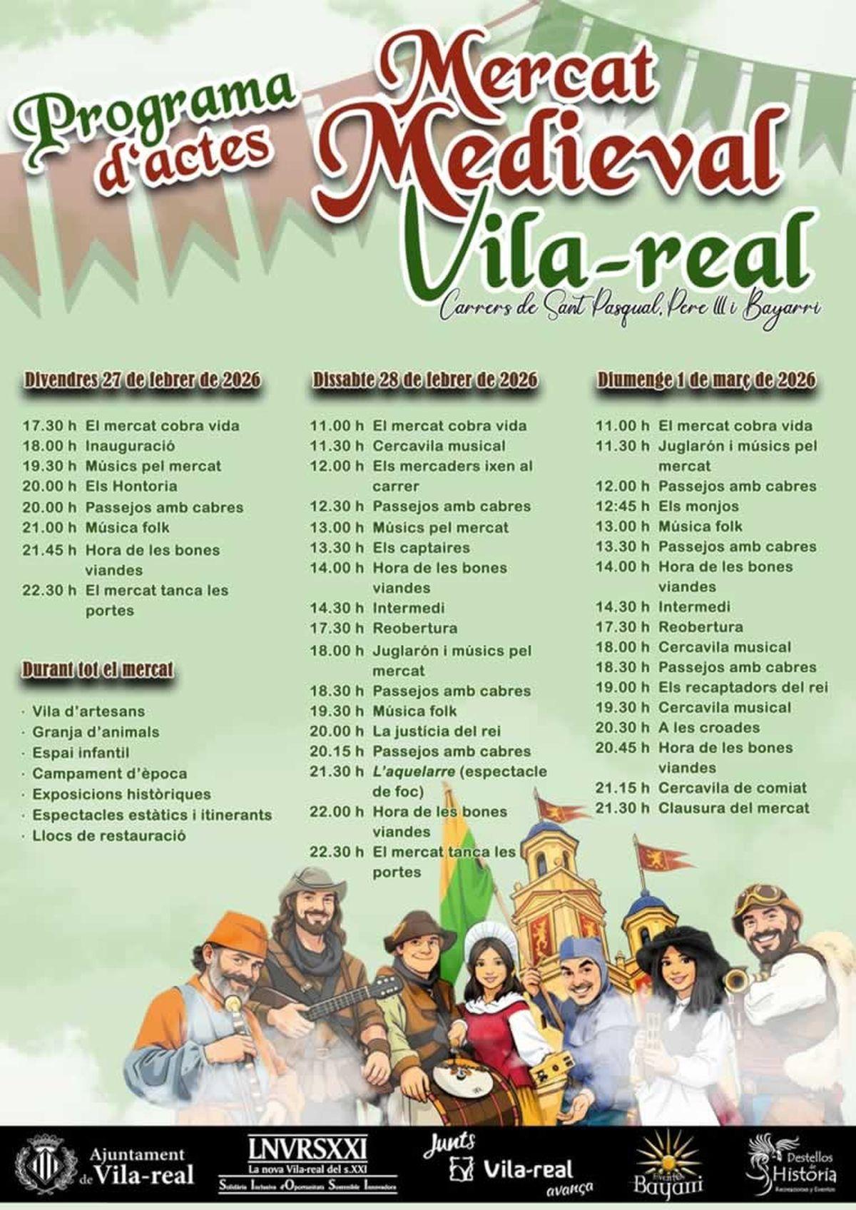 Cartell amb la programació complementària del mercat medieval de Vila-real.
