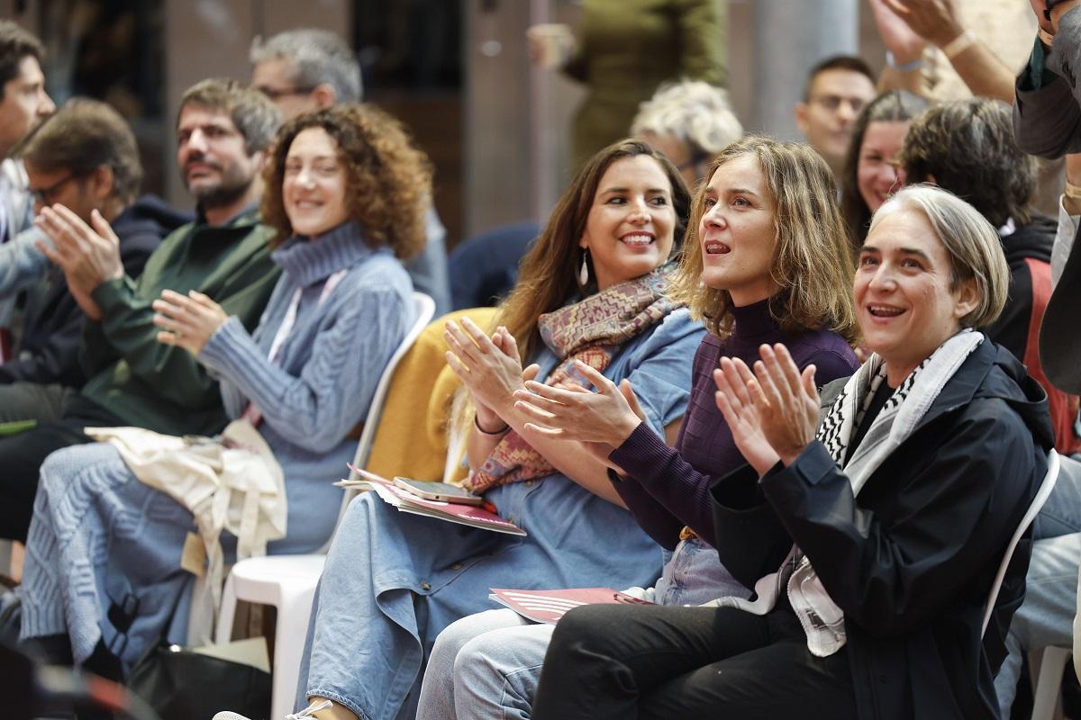 Ada Colau, Jéssica Albiach y Candela López, durante el congreso que celebran los Comuns este fin de semana