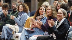 Ada Colau, Jéssica Albiach y Candela López, durante el congreso que celebran los Comuns este fin de semana