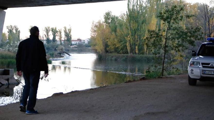 Agentes de la Policía, junto a la isla en la que se busca al jabalí