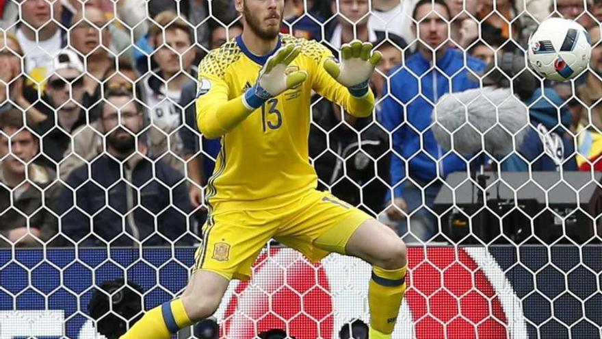 David de Gea, a punto de atrapar un balón en el partido de ayer.