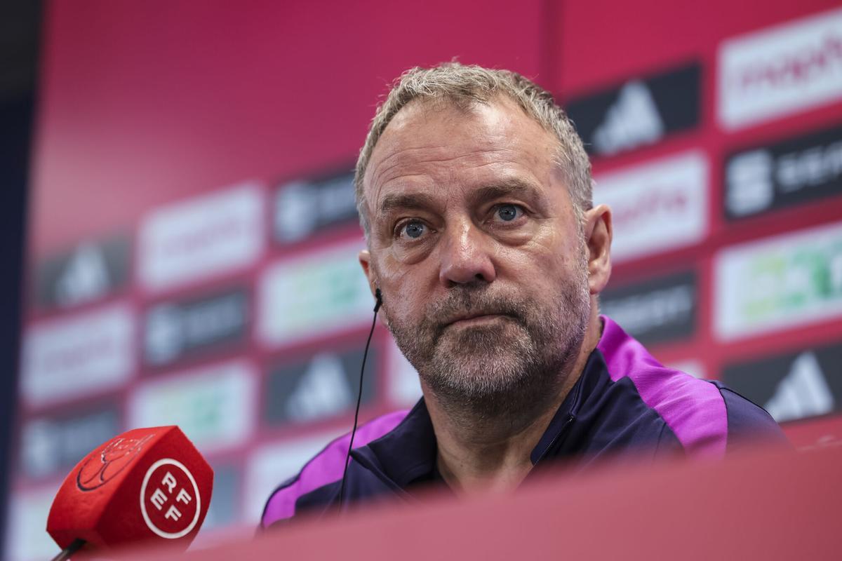 Hansi Flick, head coach of FC Barcelona, attends his press conference during the training day of FC Barcelona ahead the Spanish Cup, Copa del Rey football match against Atletico de Madrid at Ciudad Esportiva Joan Gamper on March 02, 2026 in Sant Joan Despi, Barcelona, Spain. AFP7 02/03/2026 ONLY FOR USE IN SPAIN