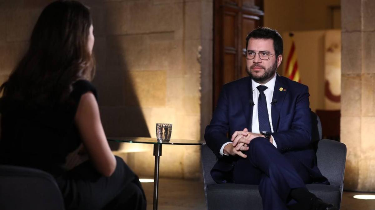 El president de la Generalitat, Pere Aragonès, durant l&#039;entrevista a TV3