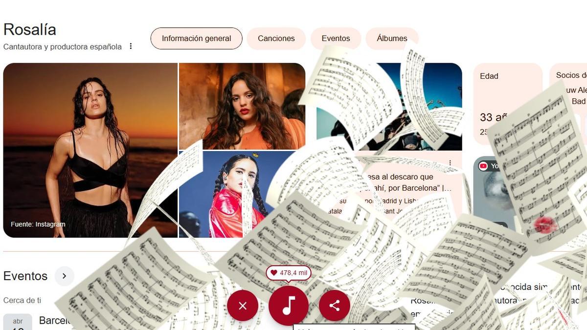 Google celebra los conciertos de Rosalía en Barcelona con una lluvia de partituras
