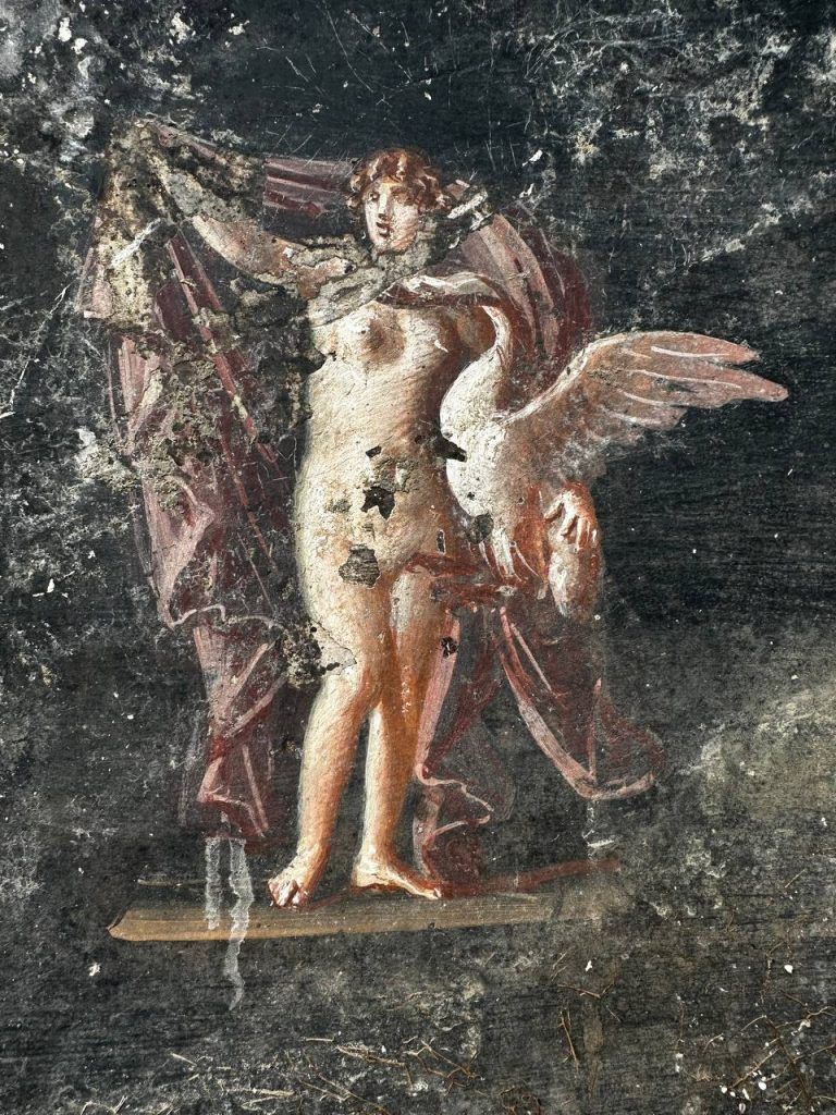 Este fresco representa el encuentro entre Leda y el cisne (Zeus).
