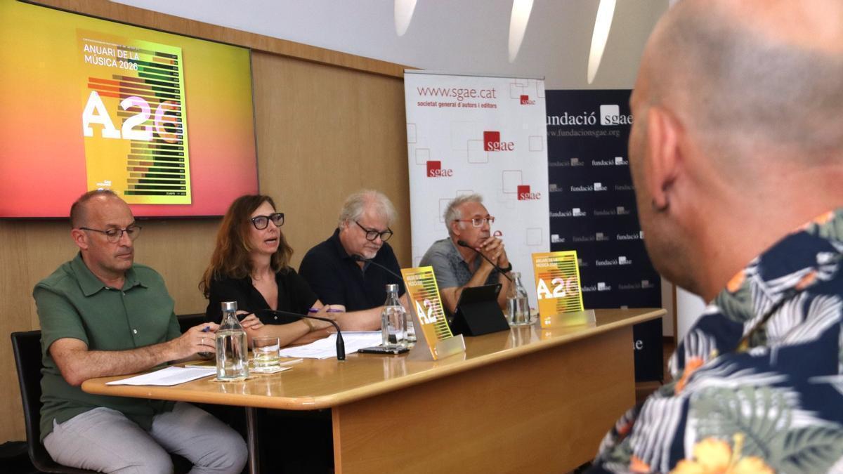 Taula amb els participants en la presentació de l'Anuari de la Música 2026, a la seu de l'SGAE a Barcelona