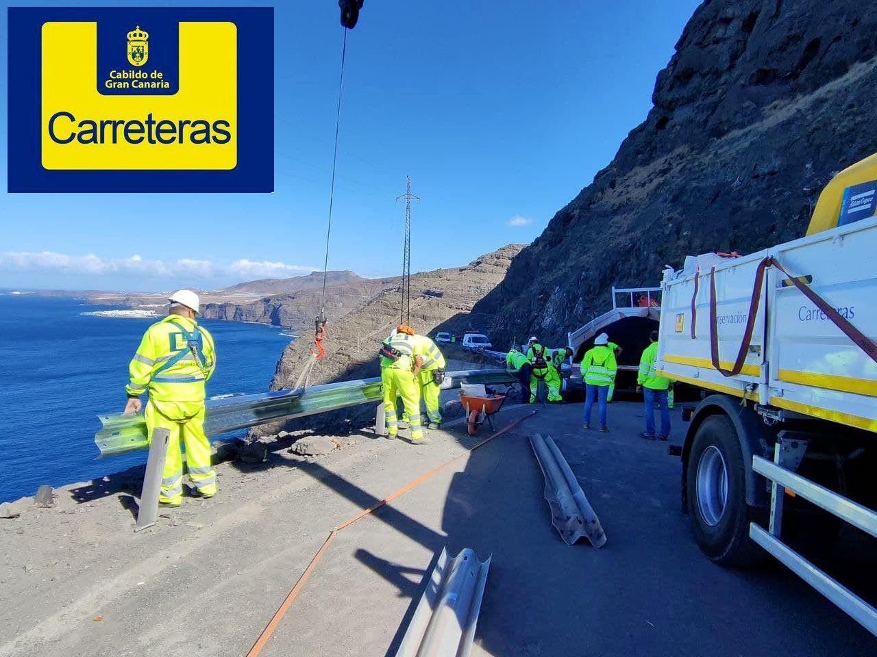 Arreglo de la carretera de La Aldea por los desprendimientos en la zona de Faneque