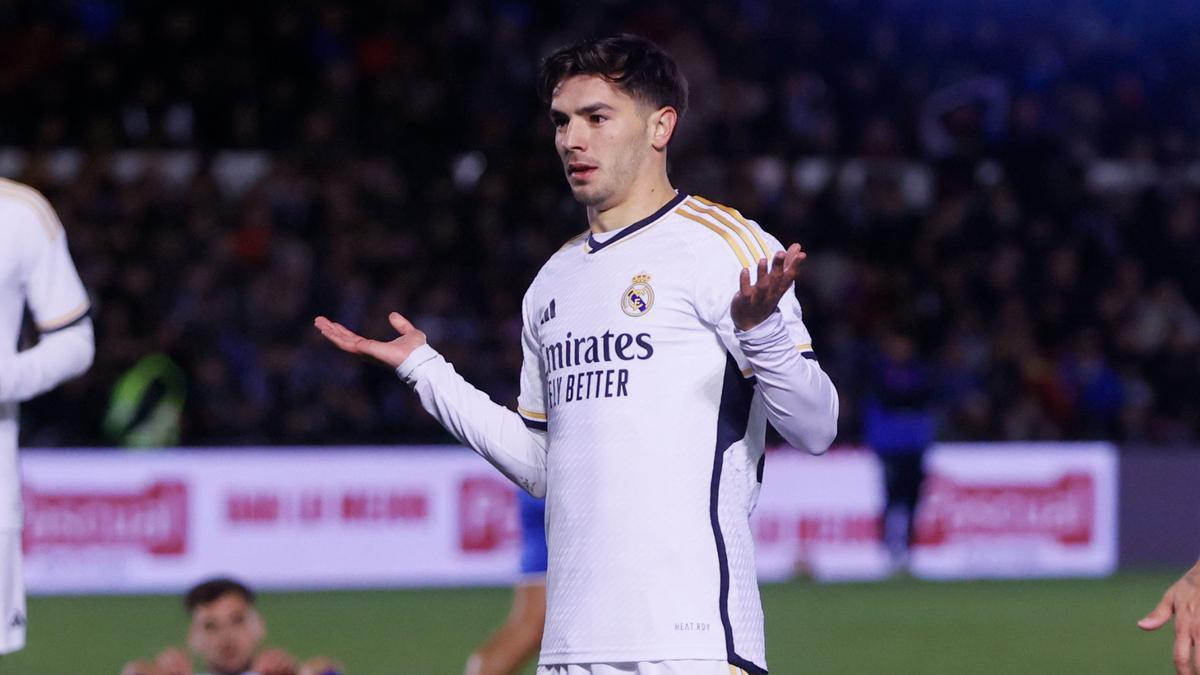 Brahim Díaz celebra su gol contra el Arandina