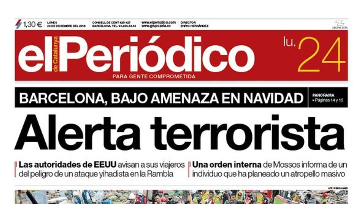 La portada de EL PERIÓDICO del 24 de diciembre del 2018