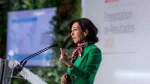 La presidenta de Banco Santander, Ana Botín, presenta los resultados del año 2022, en la Ciudad Grupo Santander de Boadilla del Monte, a 2 de febrero de 2023, en Boadilla del Monte, Madrid (España)