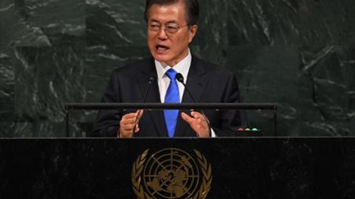 Moon Jae-in, presidente de Corea del Sur, ayer en las Naciones Unidas.