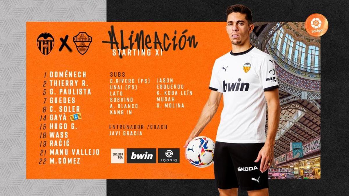 Guedes titular en el Valencia - Elche