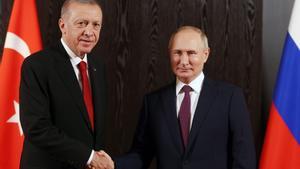 Imagen de archivo del presidente de Rusia, Vladímir Putin, y su homólogo turco, Recep Tayyip Erdogan. EFE/EPA/ALEXANDR DEMYANCHUK/SPUTNIK/KREMLIN POOL