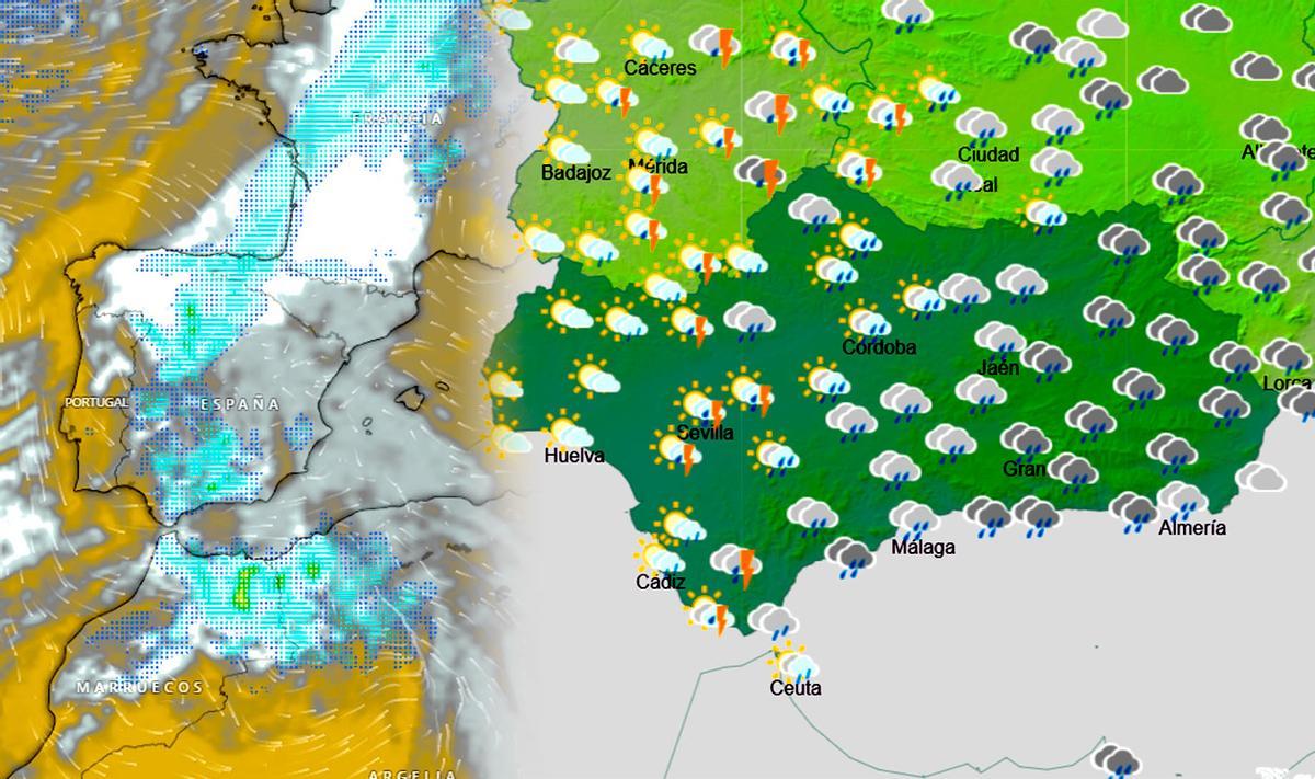 Previsión de Aemet el sábado y de nubosidad en Windy el mismo día.