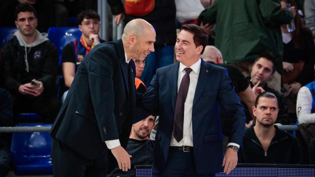 Joan Peñarroya y Xavi Pascual, en el Barça-Partizán de Euroliga