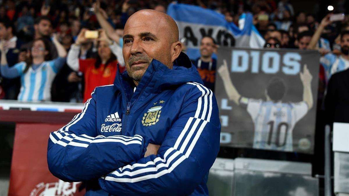 Sampaoli, en el Wanda durante el España-Argentina.