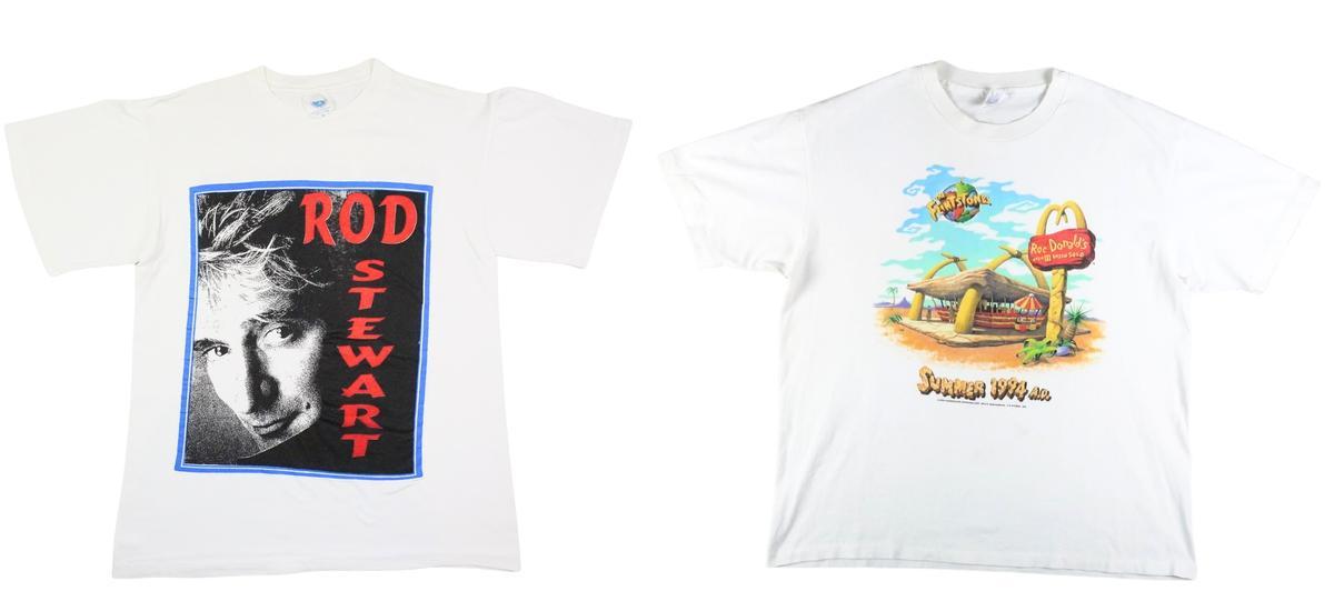 Las camisetas favoritas de los Hermanos Camiseta: Una gira de Rod Stewart y la promoción de la película de Los Picapiedra con McDonalds.