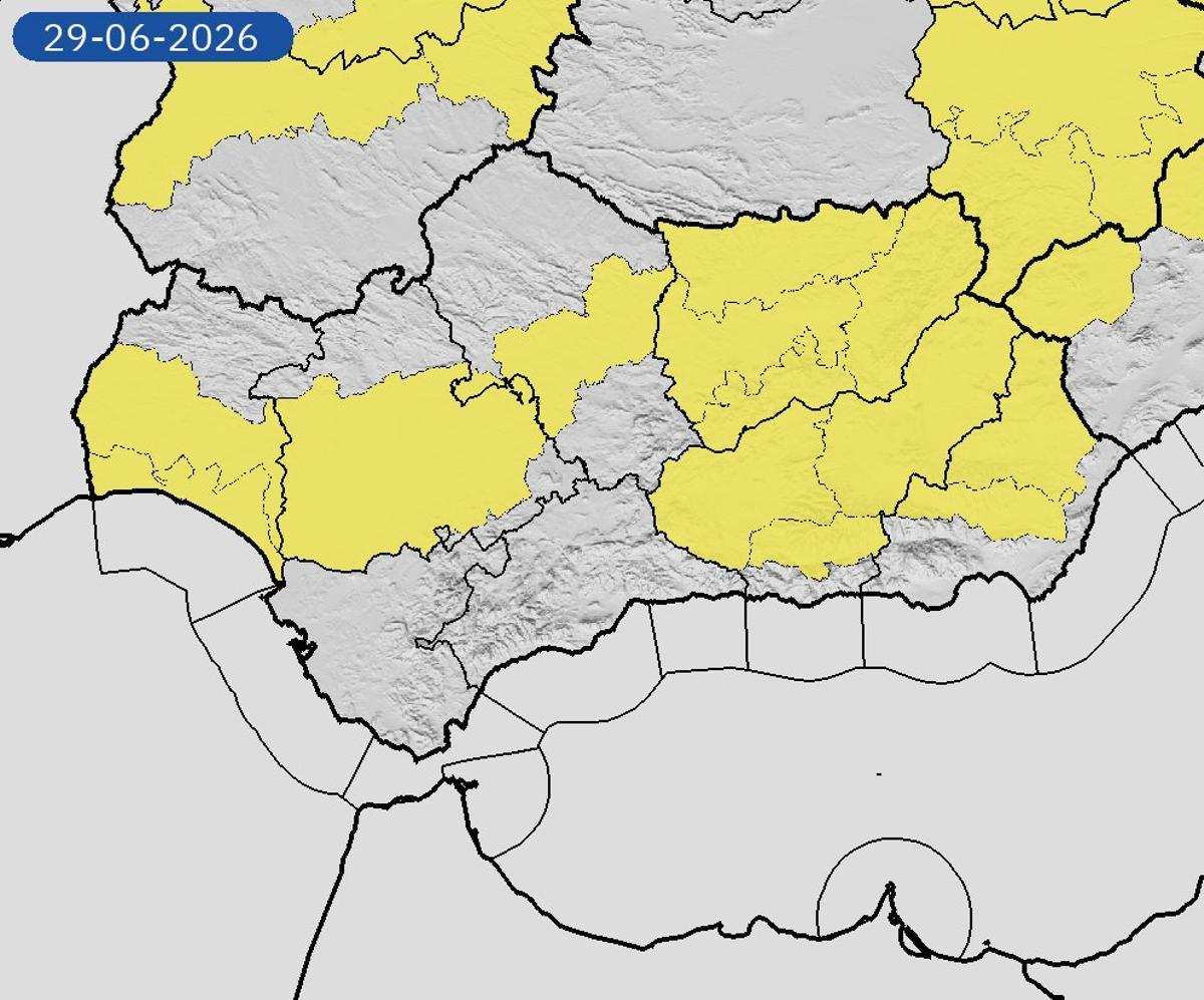 Aviso amarillo en las comarcas del sur de España hoy lunes, 29 de junio.