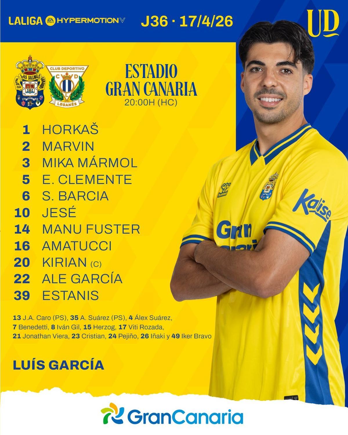 La carátula de esta 36ª jornada entre la UD y el Leganés, la primera de las siete finales del cuadro isleño.