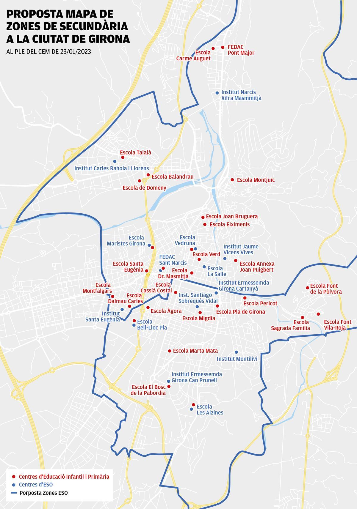 La proposta de les dues zones de secundària a partir del curs 2024-25.