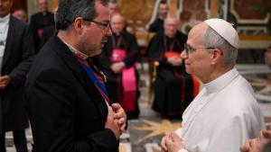 El Papa León XIV, durante la primera audiencia con el cuerpo diplomático de la Santa Sede, este viernes.