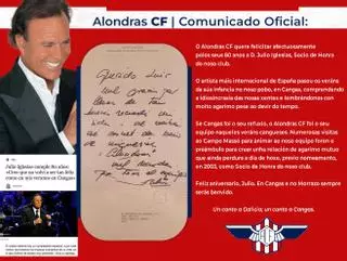 El Alondras felicita a Julio Iglesias