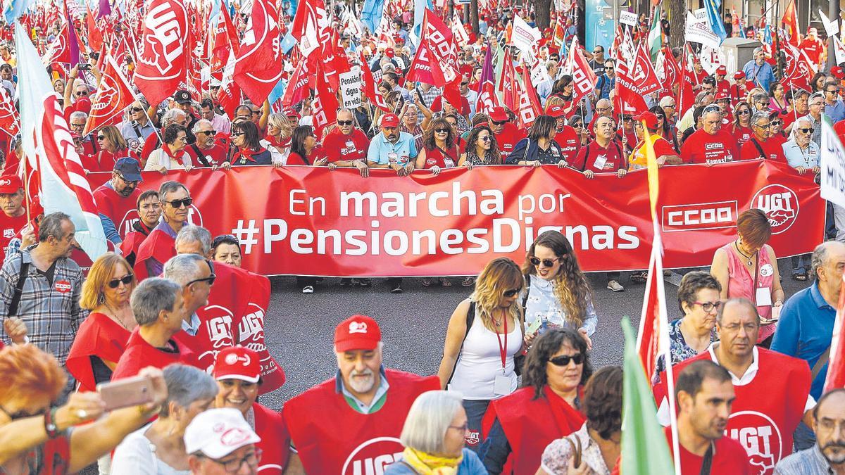 Imatge d’arxiu d’una protesta sindical en defensa d’unes pensions dignes.