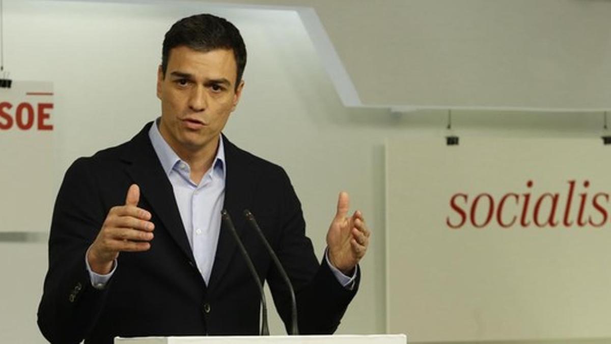 El secretario general del PSOE, Pedro Sánchez, en rueda de prensa.