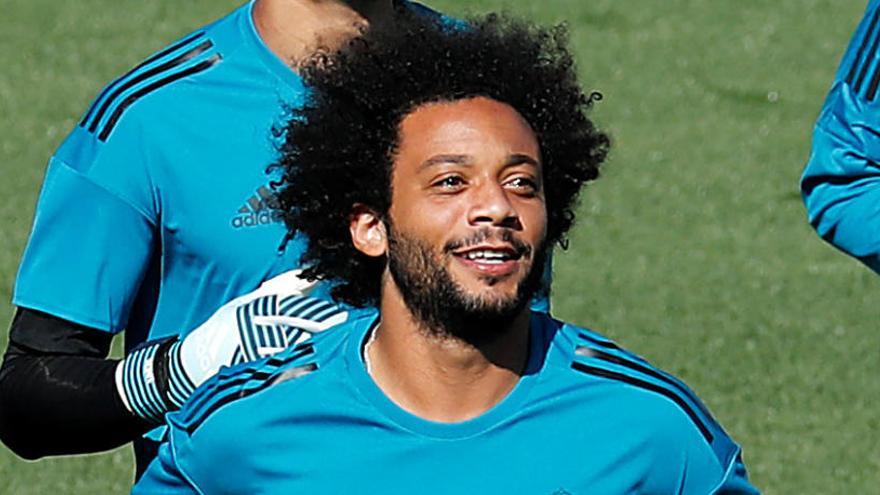 Marcelo, en un entrenamiento del Real Madrid.