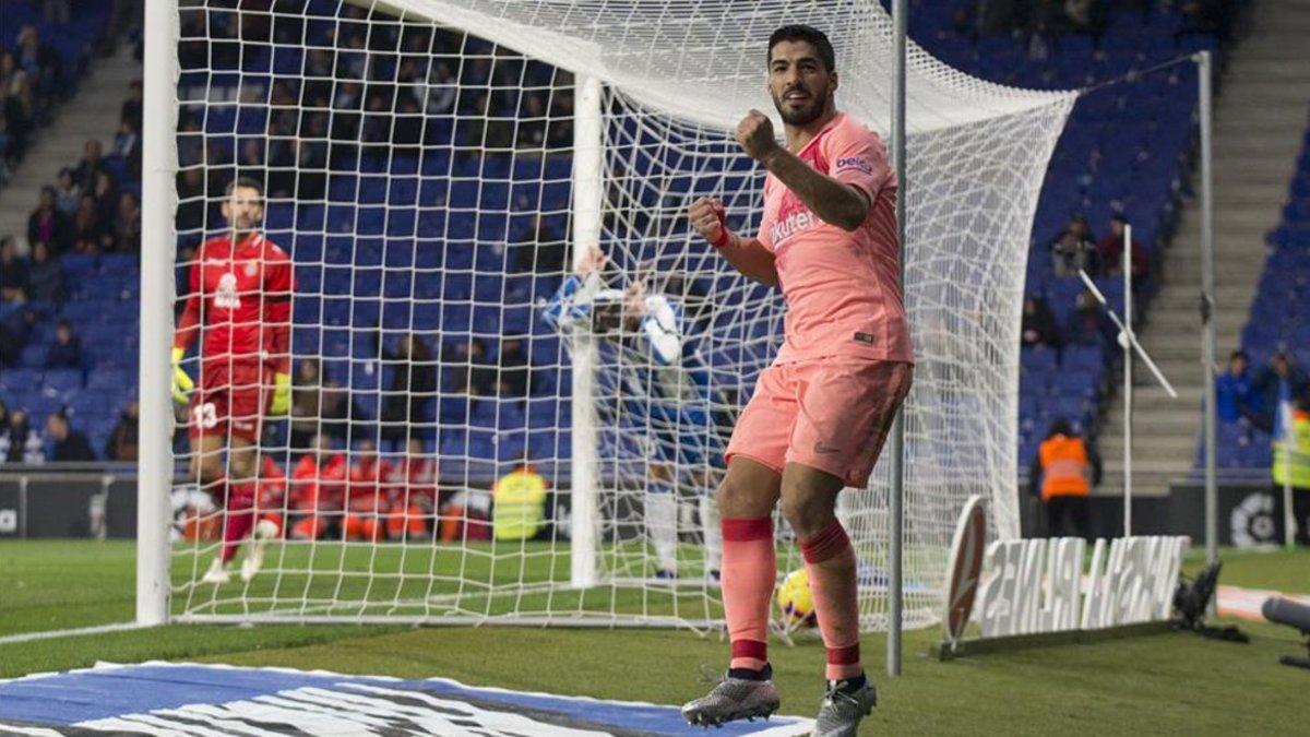 Luis Suárez marcó el último gol al Espanyol en el RCDE Stadium el pasado 8 de diciembre de 2018. Firmó el 0-3 en el minuto 45