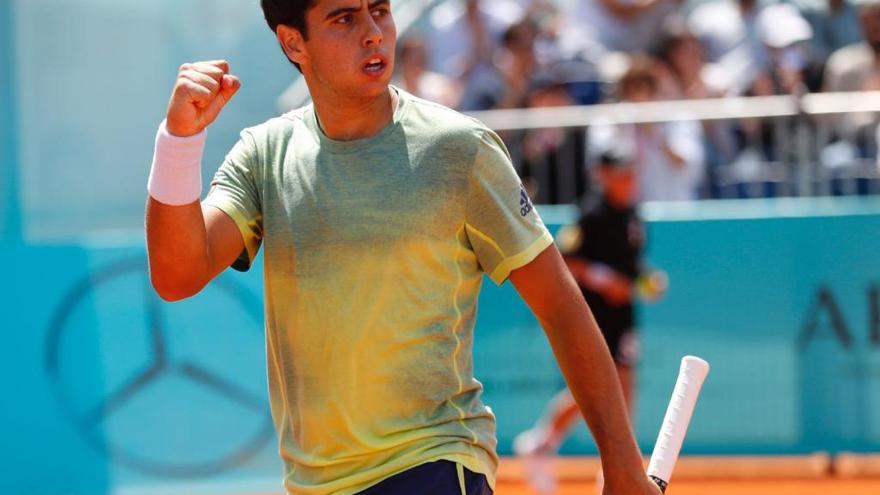 Munar celebra un punto durante su partido de hoy ante el rumano Copil.