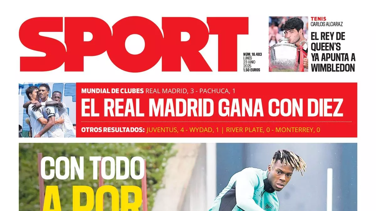 La portada de SPORT de hoy lunes, 23 de junio de 2025