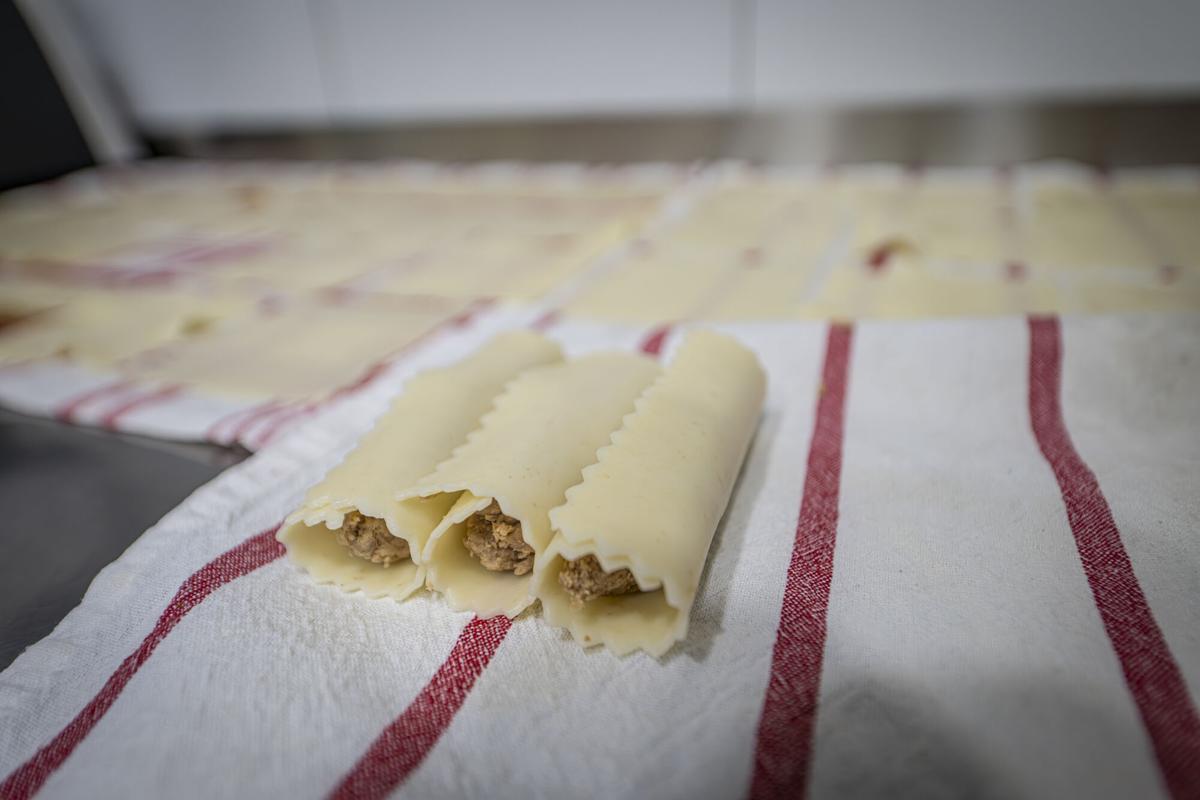Aspecto de unos canelones caseros recién elaborados.