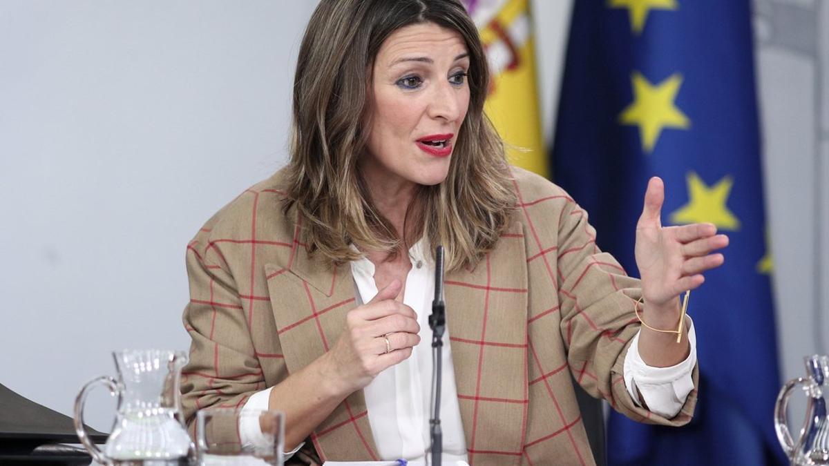 La ministra de Trabajo, Yolanda Díaz, en una rueda de prensa tras el Consejo de Ministros