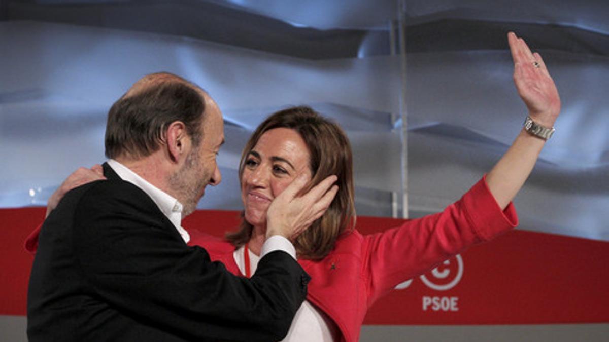 Rubalcaba y Chacón, en el congreso del PSOE en la que el primero se impuso a la segunda, en febrero del 2008.