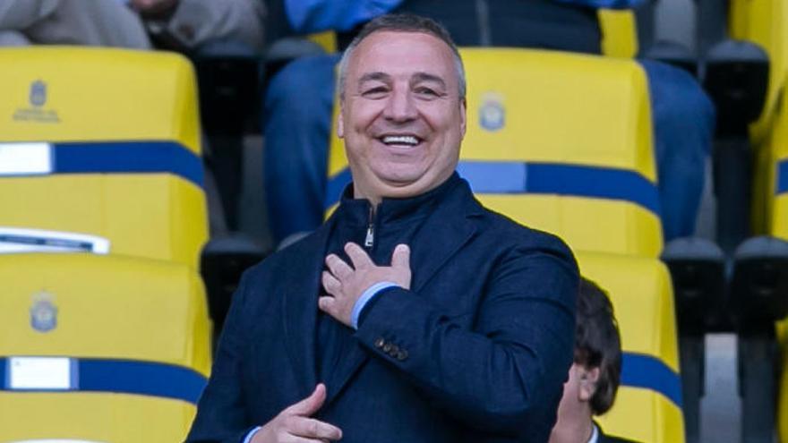 Miguel Ángel Ramírez, presidente de la UD, en el palco ante el Mallorca, el pasado curso liguero.