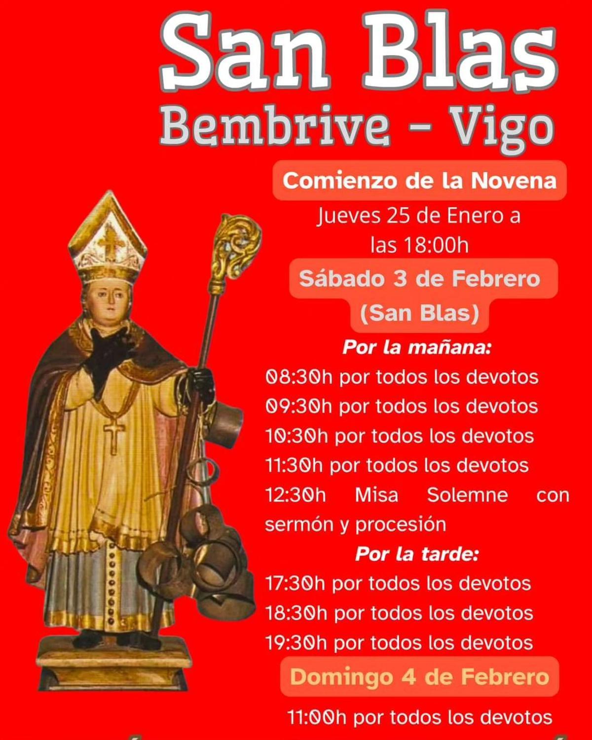 Actos litúrgicos de la celebración de San Blas en Vigo.