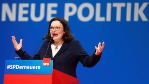 Andrea Nahles, en el congreso del SPD en Wiesbaden.