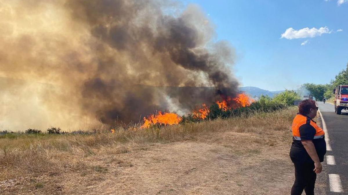 Fuego en Boborás que obligó a cortar la vía del tren el domingo.  | //I. O.