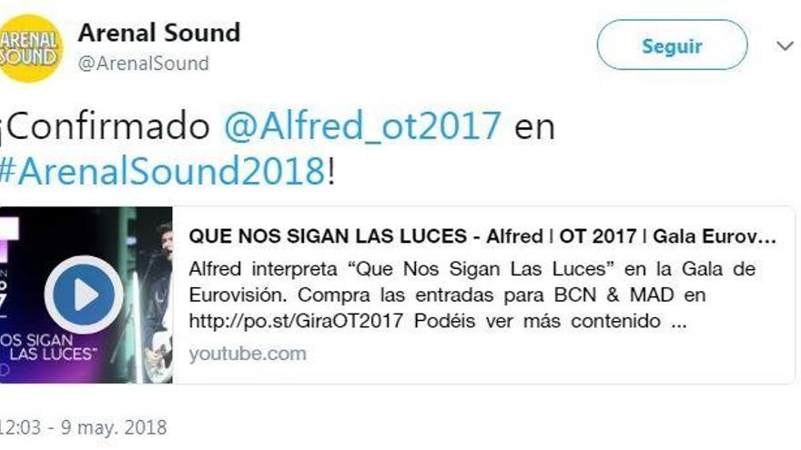 Las redes arden por la confirmación de Alfred para el Arenal Sound