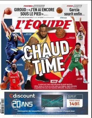 Portada L'ÉQUIPE lunes 15 de octubre de 2018