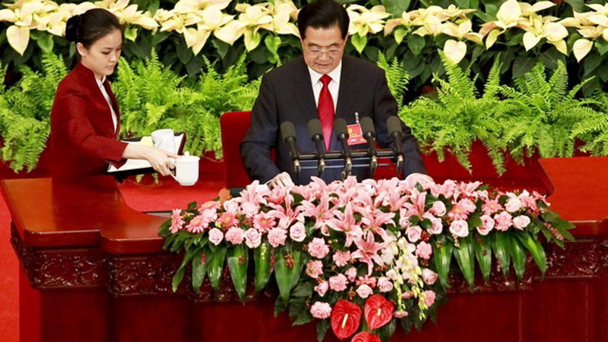 El presidente chino, Hu Jintao, durante el congreso del Partido Comunista de China.