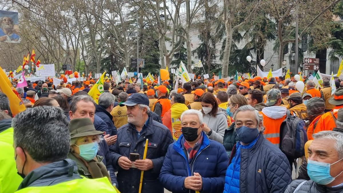 Representantes  agrarios y manifestantes  murcianos el pasado  domingo en Madrid