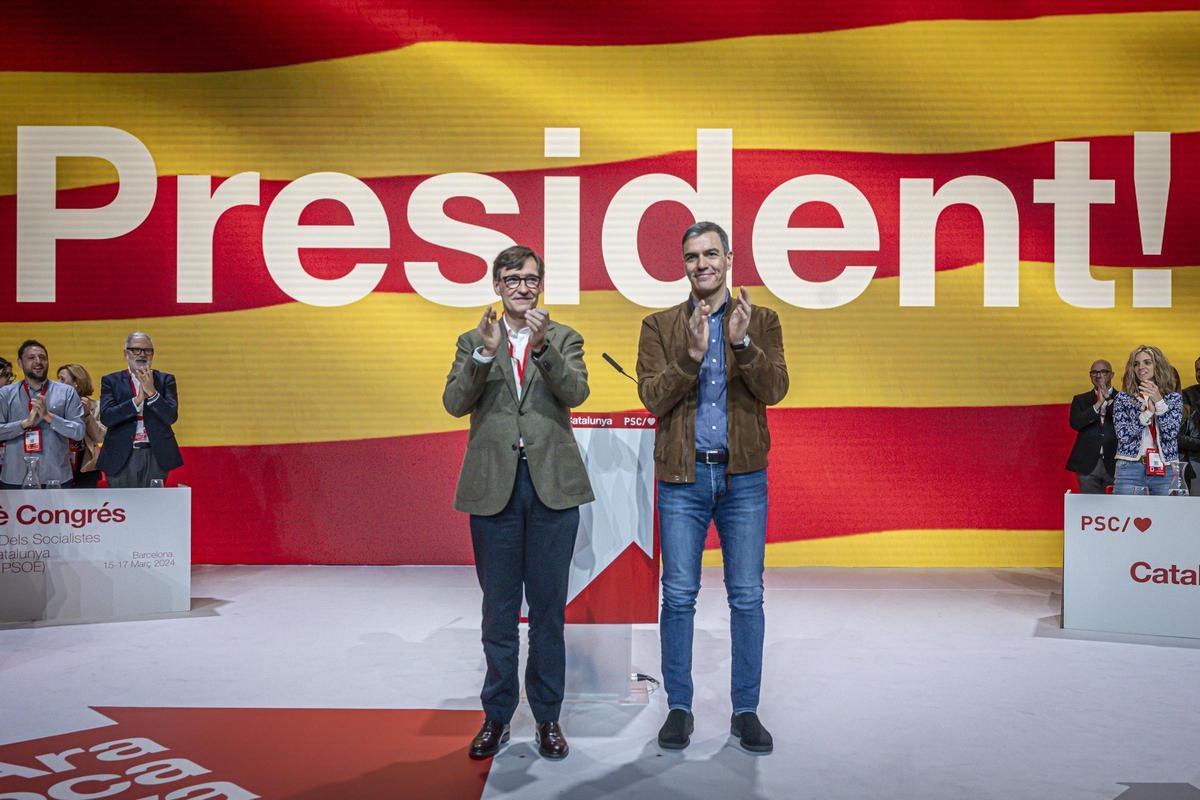 Pedro Sánchez y Salvador Illa en el cierre del congreso del PSC.