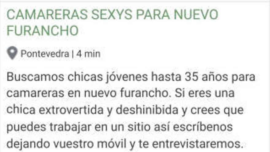 La oferta de trabajo sexista de un local de Pontevedra