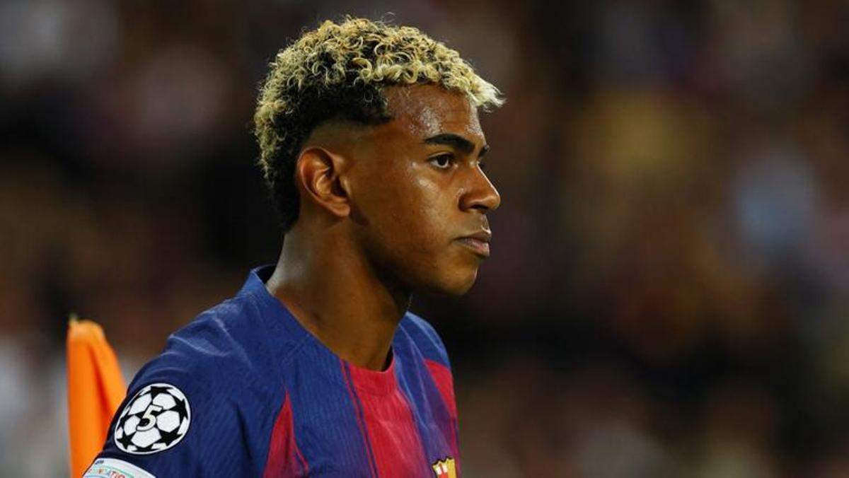 Lamine Yamal en un partido de Champions de esta temporada.