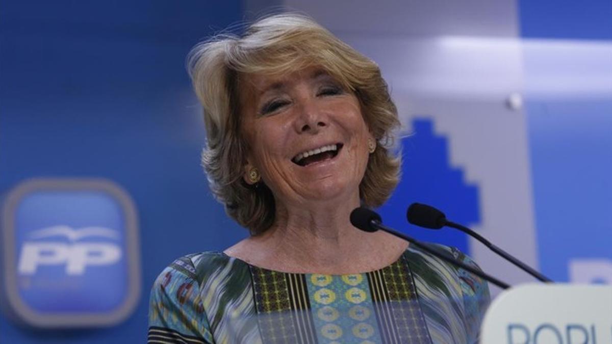 Esperanza Aguirre, en su rueda de prensa de valoración del 24-M, este miércoles, 26 de mayo.