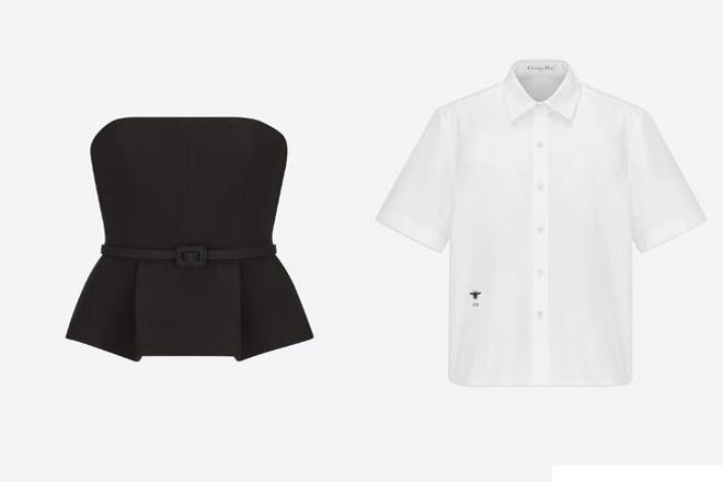 Corpiño negro y camisa blanca de manga corta de Dior