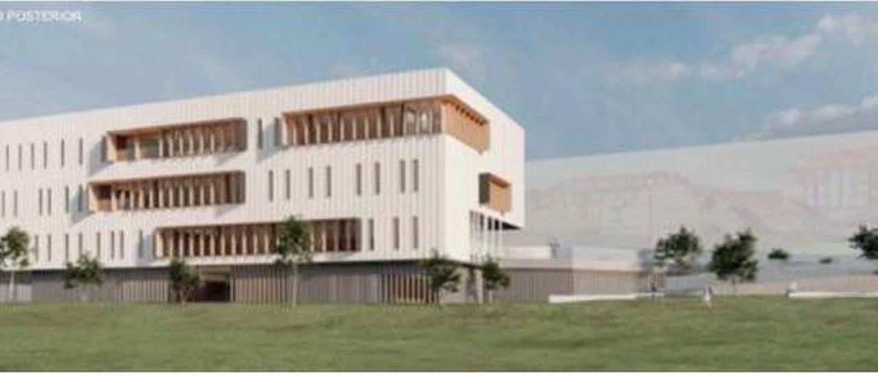 Recreación de la fachada del futuro centro de salud de Moaña, que tendrá elementos de aluminio y de prefabricado de hormigón.